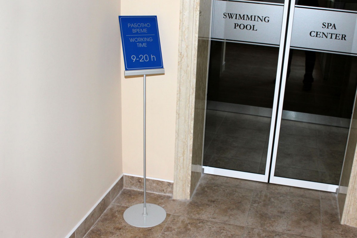 Aluminum and plastic information stands for hotels